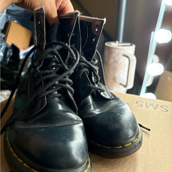 Used Dr. Martens Black Leather Combat Boots - Picture 1 of 6